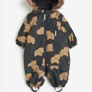H&M Bear Print Snowsuit - Black and Tan